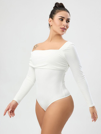 Body a maniche lunghe con scollo a barca casual in poliestere da donna