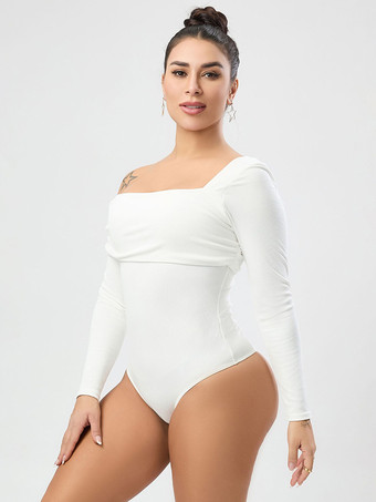 Body a maniche lunghe con scollo a barca casual in poliestere da donna