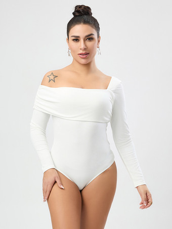 Body a maniche lunghe con scollo a barca casual in poliestere da donna