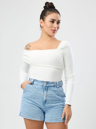 Body a maniche lunghe con scollo a barca casual in poliestere da donna