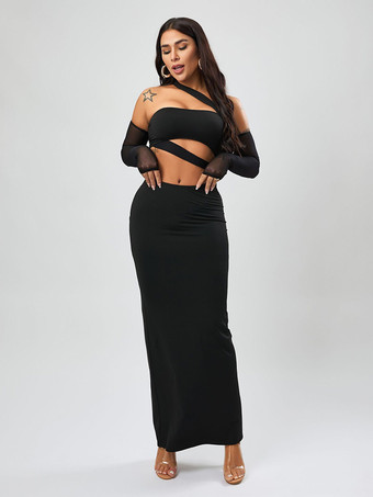 パーティードレス ブラック ストラップレス 長袖 セミフォーマルドレス