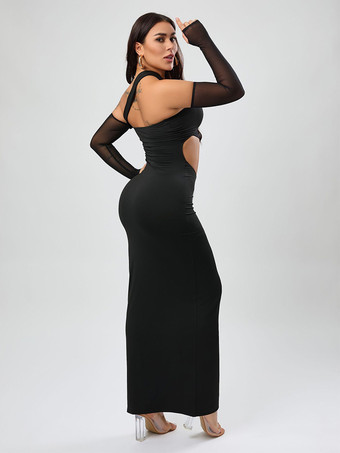 パーティードレス ブラック ストラップレス 長袖 セミフォーマルドレス