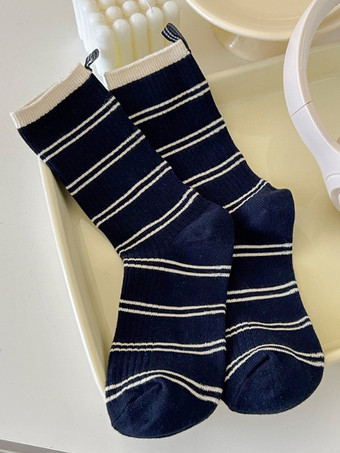ダークネイビーレディースカジュアルソックスストラップディテール