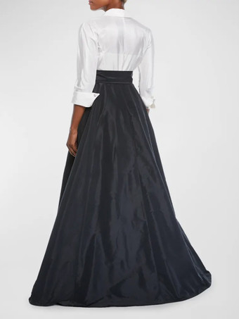 花嫁の母親のためのパーティードレス。デザインされたネックライン、3/4丈の袖、Aラインのリボン、結婚式用のゲストドレス。