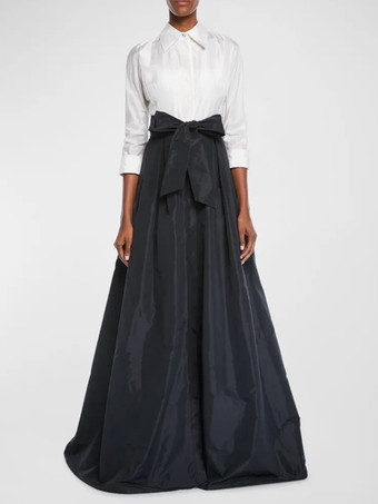 花嫁の母親のためのパーティードレス。デザインされたネックライン、3/4丈の袖、Aラインのリボン、結婚式用のゲストドレス。