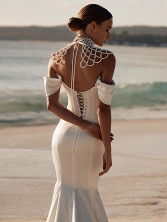 ウェディングネックレス アイボリー アイボリー ラウンド ブリリアント レイヤードチェーン イミテーションパール 16インチ アンダーウェディングネックレス