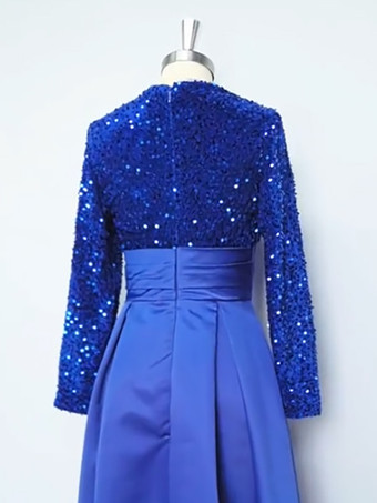 イブニングドレス ボールガウン ジュエルネック サテン生地 ティーレングス スパンコール フォーマルパーティードレス