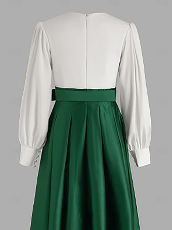 プロムドレス ボールガウン Vネック サテン生地 長袖 サッシュ ページェントドレス