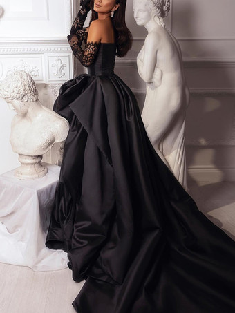 イブニングドレス ボールガウン ストラップレス サテン生地 トレーン付き ピックアップスカート 社交パーティードレス