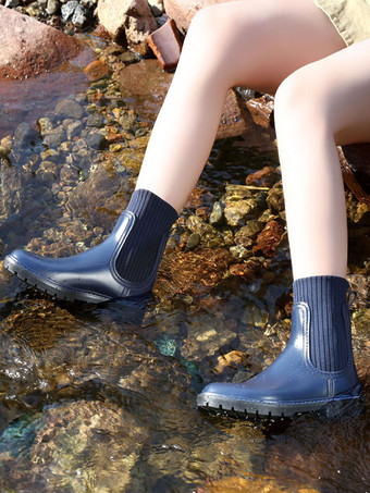 レディース レインブーツ ブラック ラウンドトゥ 防水 チェルシーブーツ