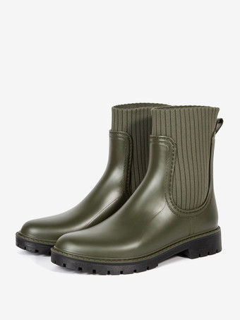 ハンターグリーン レディース レインブーツ ブラック ラウンドトゥ 防水 チェルシーブーツ