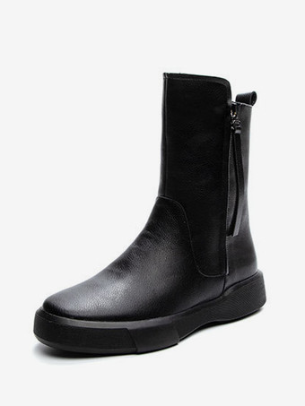 ブラック レディース ブラック アンクルブーツ ラウンドトゥ ジップアップ ブーティ