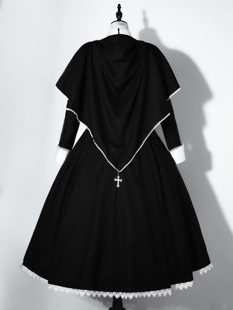   ゴシック ロリータ ドレス フリル クロス カラーブロック ブラック ブラック