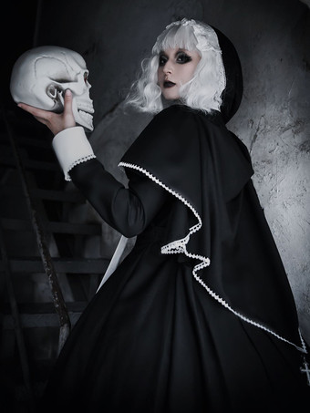   ゴシック ロリータ ドレス フリル クロス カラーブロック ブラック ブラック