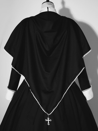   ゴシック ロリータ ドレス フリル クロス カラーブロック ブラック ブラック