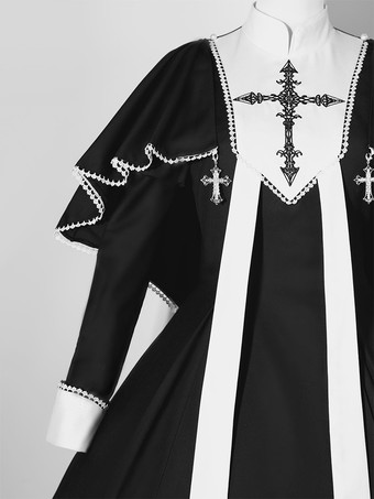   ゴシック ロリータ ドレス フリル クロス カラーブロック ブラック ブラック