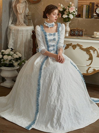 ホワイト レトロ コスチューム ポリエステル ドレス レディース ヨーロピアン スタイル マリー アントワネット コスチューム パーティー プロム ドレス