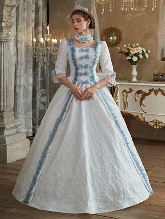 ホワイト レトロ コスチューム ポリエステル ドレス レディース ヨーロピアン スタイル マリー アントワネット コスチューム パーティー プロム ドレス