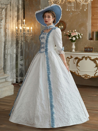 ホワイト レトロ コスチューム ポリエステル ドレス レディース ヨーロピアン スタイル マリー アントワネット コスチューム パーティー プロム ドレス