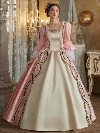 ピンクのレトロコスチューム レディース ジャカード ポリエステル ドレス レトロ マリー アントワネット コスチューム ヴィンテージ クロージング