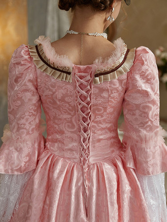 ピンクのレトロコスチューム レディース ジャカード ポリエステル ドレス レトロ マリー アントワネット コスチューム ヴィンテージ クロージング