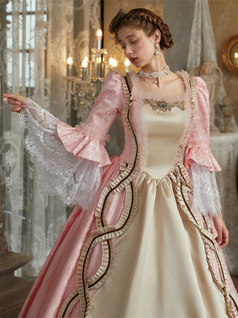 ピンクのレトロコスチューム レディース ジャカード ポリエステル ドレス レトロ マリー アントワネット コスチューム ヴィンテージ クロージング