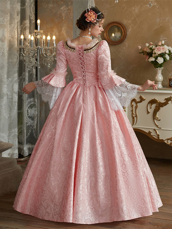 ピンクのレトロコスチューム レディース ジャカード ポリエステル ドレス レトロ マリー アントワネット コスチューム ヴィンテージ クロージング