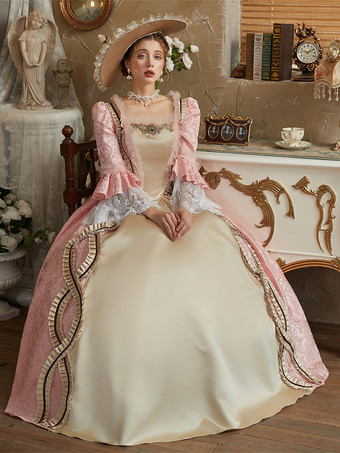 ピンクのレトロコスチューム レディース ジャカード ポリエステル ドレス レトロ マリー アントワネット コスチューム ヴィンテージ クロージング