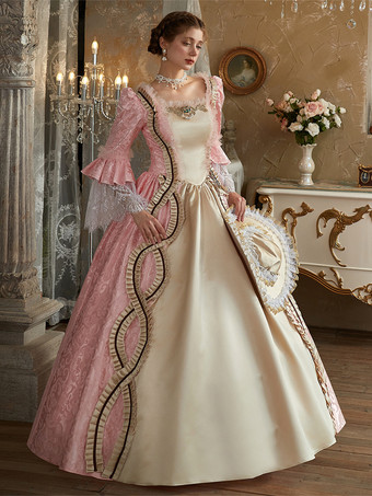 ピンクのレトロコスチューム レディース ジャカード ポリエステル ドレス レトロ マリー アントワネット コスチューム ヴィンテージ クロージング