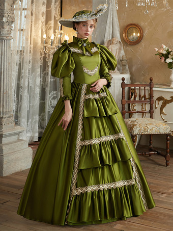 グリーン レトロ コスチューム レディース マリー アントワネット コスチューム ポリエステル ドレス ルネッサンス ヴィンテージ クロージング