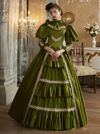 グリーン レトロ コスチューム レディース マリー アントワネット コスチューム ポリエステル ドレス ルネッサンス ヴィンテージ クロージング
