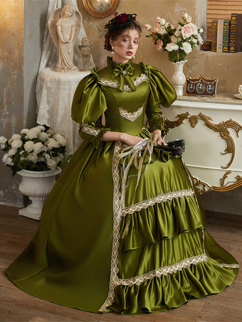 グリーン レトロ コスチューム レディース マリー アントワネット コスチューム ポリエステル ドレス ルネッサンス ヴィンテージ クロージング