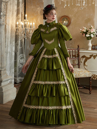 グリーン レトロ コスチューム レディース マリー アントワネット コスチューム ポリエステル ドレス ルネッサンス ヴィンテージ クロージング