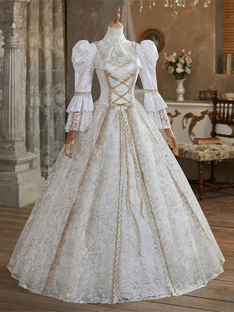 ホワイト レトロ コスチューム ポリエステル マリー アントワネット コスチューム ドレス レディース 英国スタイル 18 世紀 コスチューム