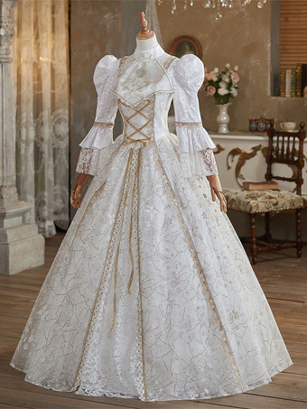 ホワイト レトロ コスチューム ポリエステル マリー アントワネット コスチューム ドレス レディース 英国スタイル 18 世紀 コスチューム