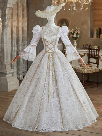 ホワイト レトロ コスチューム ポリエステル マリー アントワネット コスチューム ドレス レディース 英国スタイル 18 世紀 コスチューム