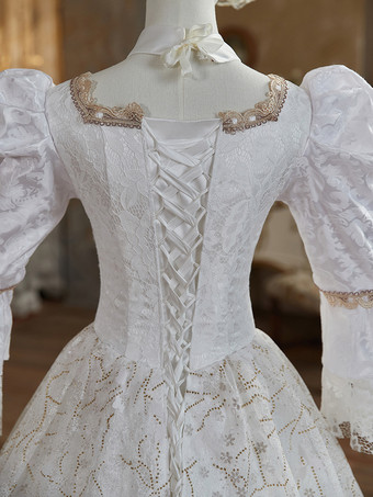 ホワイト レトロ コスチューム ポリエステル マリー アントワネット コスチューム ドレス レディース 英国スタイル 18 世紀 コスチューム