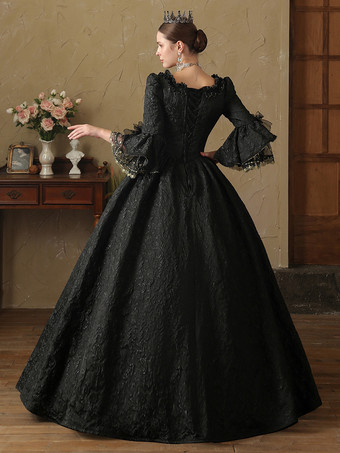黒のレトロコスチューム レディース フリル ポリエステルドレス 英国スタイル マリーアントワネット コスチューム ヴィンテージ クロージング