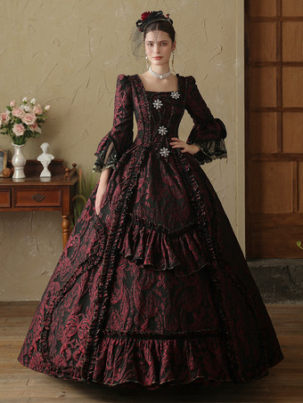 コーヒーブラウン レトロコスチューム フリル マリーアントワネットコスチューム ポリエステルドレス レディース ヨーロピアンスタイル 仮面舞踏会 ドレス