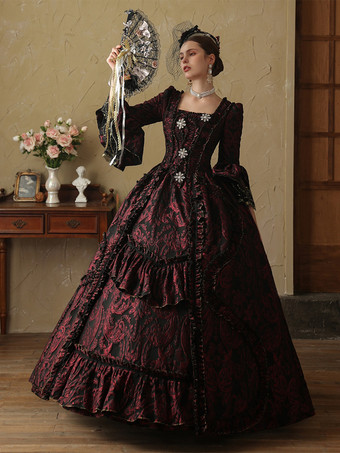 コーヒーブラウン レトロコスチューム フリル マリーアントワネットコスチューム ポリエステルドレス レディース ヨーロピアンスタイル 仮面舞踏会 ドレス