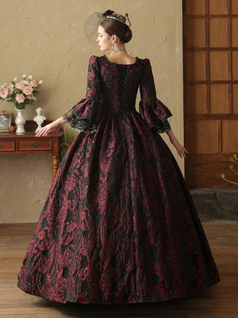 コーヒーブラウン レトロコスチューム フリル マリーアントワネットコスチューム ポリエステルドレス レディース ヨーロピアンスタイル 仮面舞踏会 ドレス