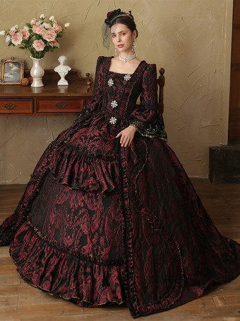 コーヒーブラウン レトロコスチューム フリル マリーアントワネットコスチューム ポリエステルドレス レディース ヨーロピアンスタイル 仮面舞踏会 ドレス