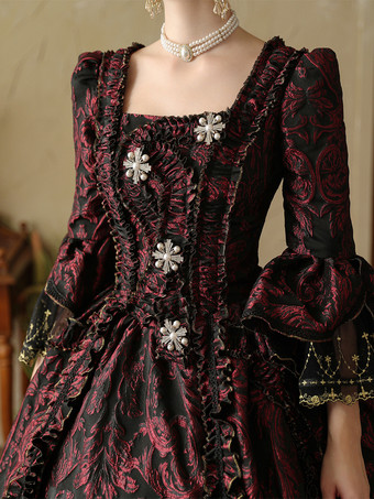 コーヒーブラウン レトロコスチューム フリル マリーアントワネットコスチューム ポリエステルドレス レディース ヨーロピアンスタイル 仮面舞踏会 ドレス