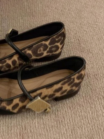 レディース バレエ フラット レオパード スクエアトゥ メリージェーン フラットシューズ