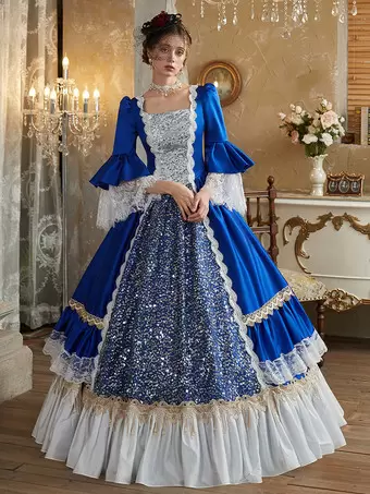 Blue Retro Costumes Polyester Marie Antoinette Costume Dress Women's  Euro-Style Party Prom Dress - Milanoo.com