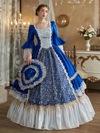 ブルー レトロ コスチューム ポリエステル マリー アントワネット コスチューム ドレス レディース ユーロスタイル パーティー プロム ドレス