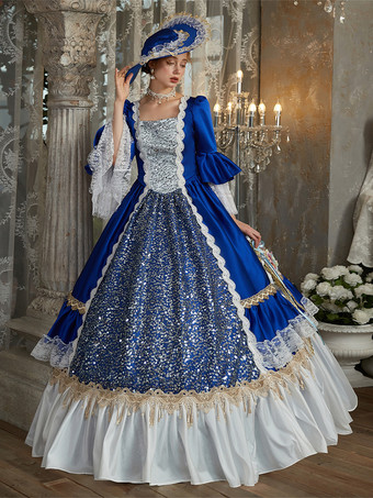 ブルー レトロ コスチューム ポリエステル マリー アントワネット コスチューム ドレス レディース ユーロスタイル パーティー プロム ドレス