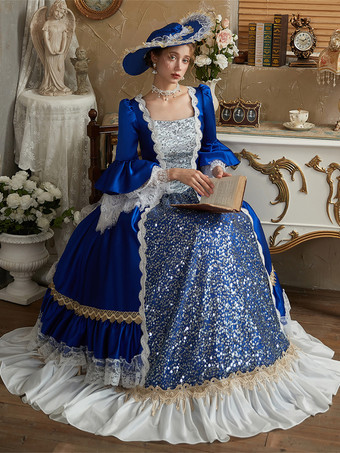 ブルー レトロ コスチューム ポリエステル マリー アントワネット コスチューム ドレス レディース ユーロスタイル パーティー プロム ドレス