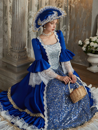 ブルー レトロ コスチューム ポリエステル マリー アントワネット コスチューム ドレス レディース ユーロスタイル パーティー プロム ドレス