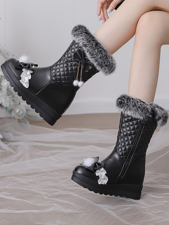 スイートロリータブーツ PUレザー ラウンドトゥ ピンクロリータフットウェア